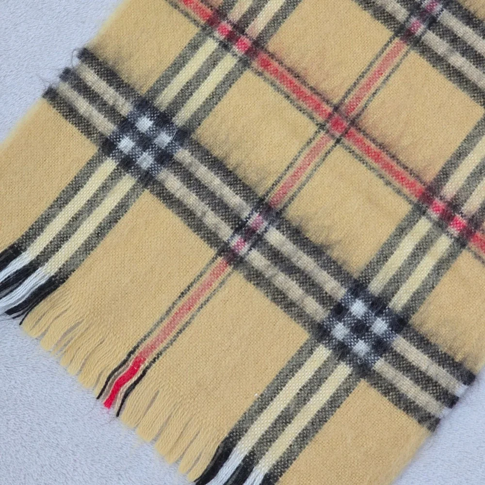 Vintage Men's Plaid Scarf Tan Camel Tartan Style Fringe‎ 1970s Winter Warm GVC